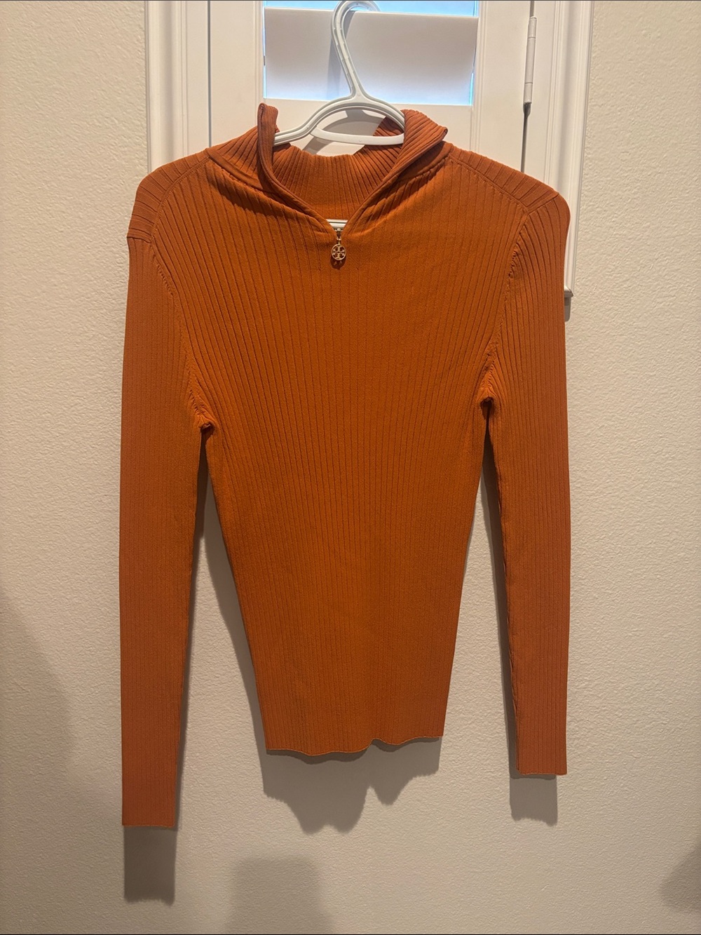Tory Burch Ribbed Zip-Neck Tunic in Rust Orange
